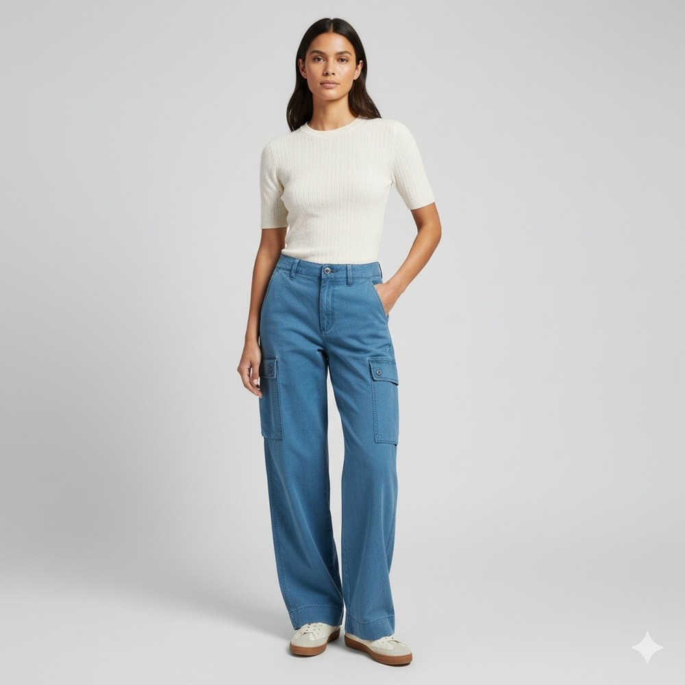 J Crew Womens Size 27 Blue Cargo Pants Wide Leg High Rise‎ Casual